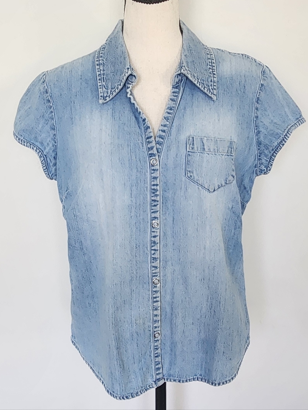 At Last Faded Light Blue Short Sleeve Denim Shirt